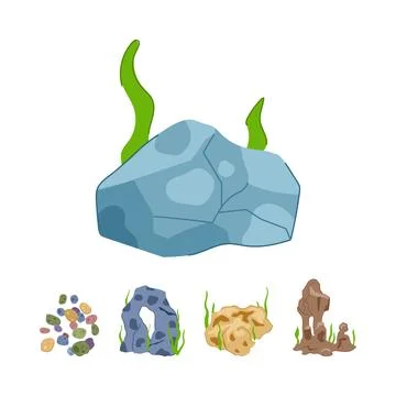 Aquarium decor vector collection with varied stones and plants Stock Illustration