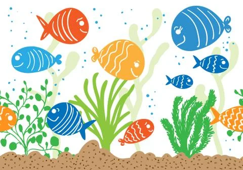 Aquarium doodle seamless pattern. Stock Illustration