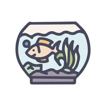 Aquarium with fish color vector doodle simple icon Stock Illustration