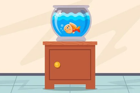 Aquarium with fish on the table. Stock Illustration