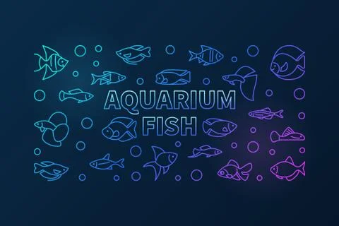 Aquarium fish vector colored horizontal banner in line style Stock Illustration