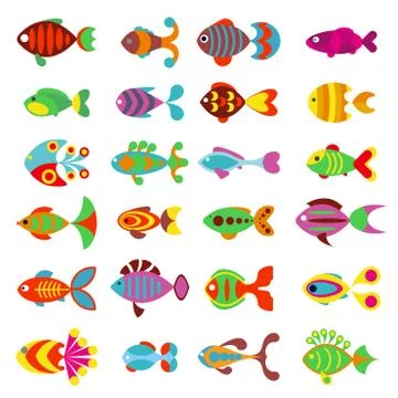 Aquarium flat style fishes vector icons Stock Illustration