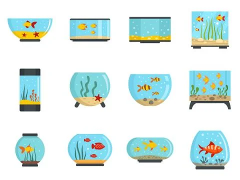 Aquarium icon set, flat style イラスト素材
