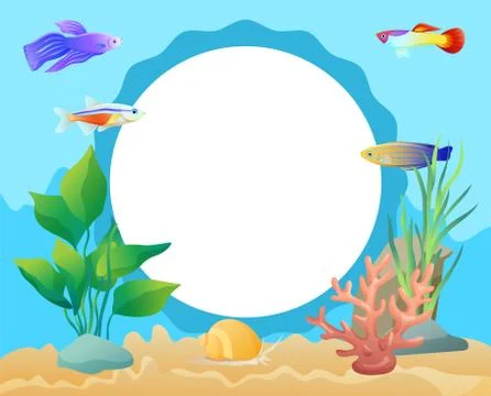 Aquarium Underwater Elements Circle Frame for Text Stock Illustration