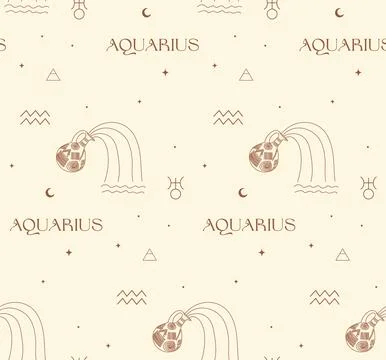 Aquarius Zodiac Background Seamless Pattern. Astrology Signs Stock Illustration