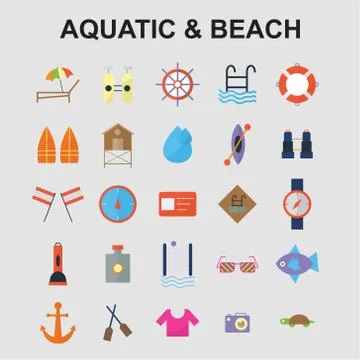 Aquatic beach icons set vector イラスト素材