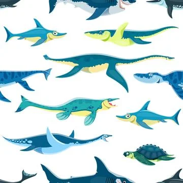Aquatic dinosaurs characters seamless pattern 스톡 일러스트