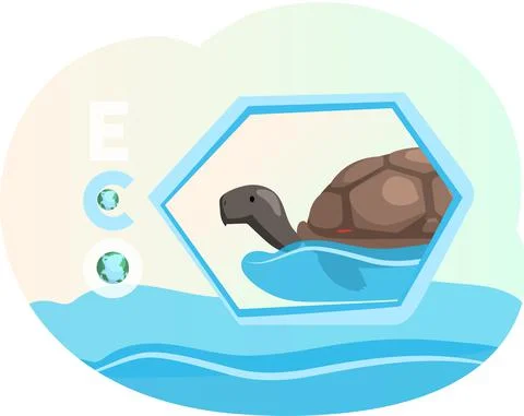 Aquatic ecosystem animal with shell. Turtle swimming in sea or ocean water 스톡 일러스트