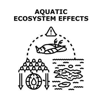 Aquatic ecosystem effects causing environmental damage and pollution 스톡 일러스트