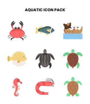 Aquatic Flat Bundle Icons Pack Stock Illustration