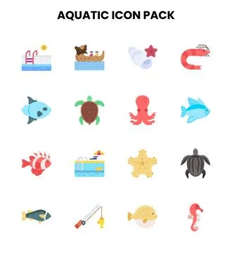 Aquatic Flat Design Icons Pack Stock Illustration