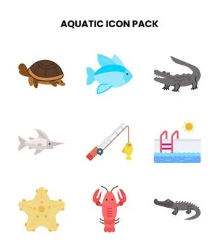 Aquatic Flat Icons Pack Stock Illustration
