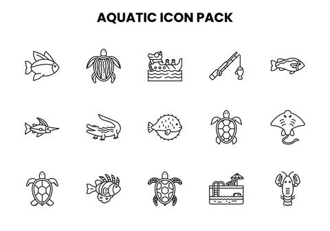 Aquatic Line Bundle Icons Pack Stock Illustration