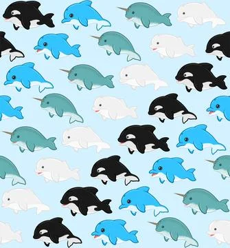 Aquatic mammal pattern with cartoon shape Stock Illustration