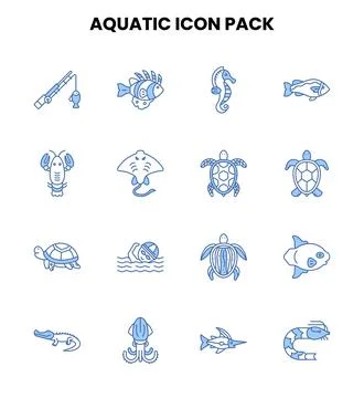 Aquatic Two Color Blue Graphics Icons Pack Stock Illustration