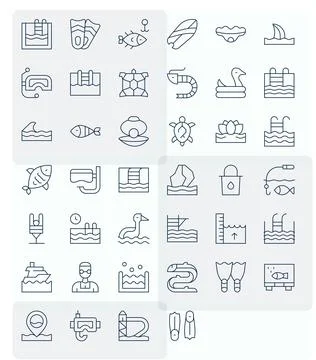 Aquatic Ultimate Vector Package with 40 Retina Ready Thin Line Display Perf.. Stock Illustration