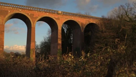 Aqueduct in England UK at Sunset panning slightly Stock Footage