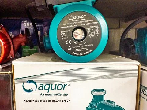 Aquor blue circulation pump with variable speed. Ideal for efficient water ma 스톡 사진