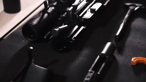 AR-15 complete disassembly and cleaning, bolt, barrel Video stock 246138183