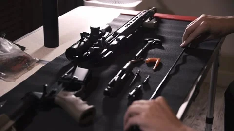 AR-15 complete disassembly and cleaning, bolt, barrel Video stock 246138266