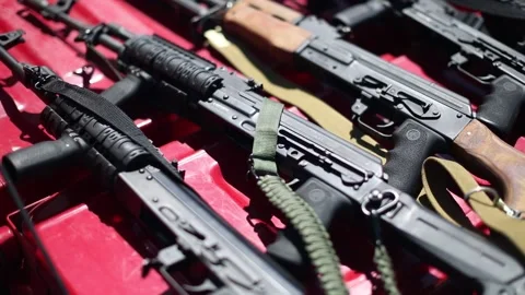 AR-15 Style Rifles in bed of truck B roll gun safety rights 2nd amendment Stock Footage 200781012