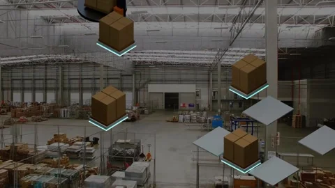On AR activation augmented boxes shifting, tilting platforms and gliding to Stock Footage 339448447