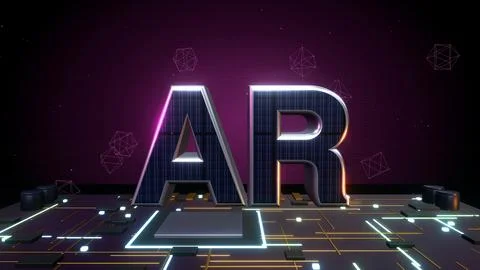 AR Augmented Reality 3D Text with Floating Polygons on a Circuit Board Stock Illustration