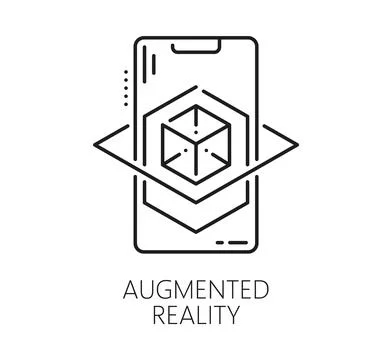 AR augmented reality linear icon with smartphone Stock Illustration