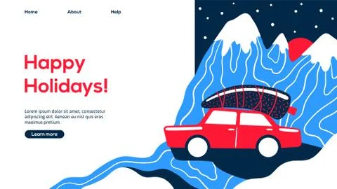 Ar with Christmas tree on rooftop web page design. 스톡 일러스트