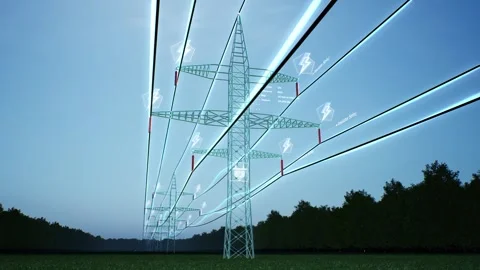 AR data visualization of energy flowing through overhead power lines Video stock 318462718