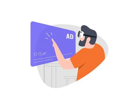AR-driven interactive ads. Immersive banners, smartphone interactions, and Stock Illustration