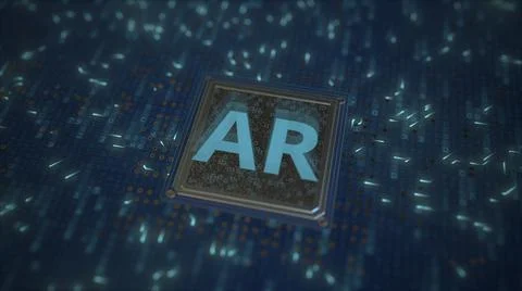 AR or Augmented Reality text on a computer processor 3d rendering 스톡 일러스트