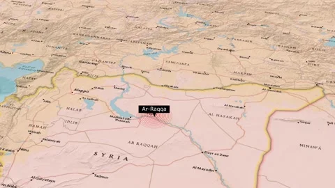 Ar-Raqqa Location Highlighted on Syria Turkey Regional Map Stock Footage 344528688