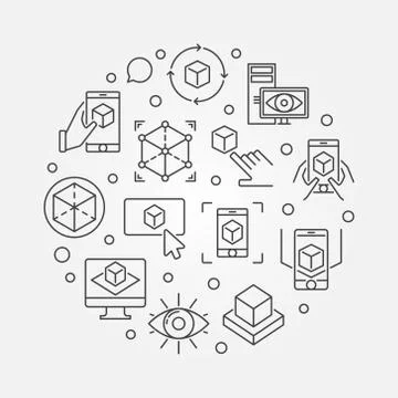 AR Technology vector round concept outline illustration Stock Illustration