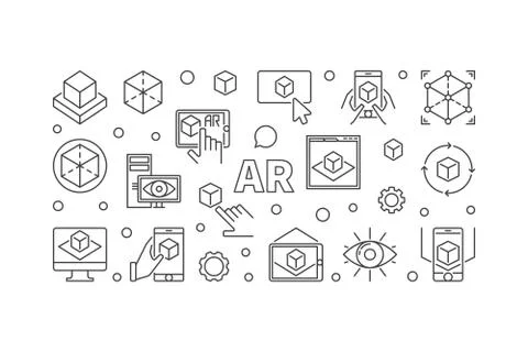 AR vector horizontal outline illustration or banner Stock Illustration