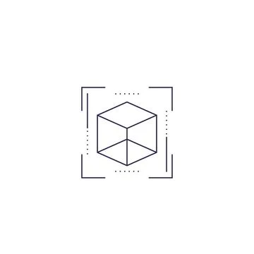 AR vector line icon with cube Stock Illustration