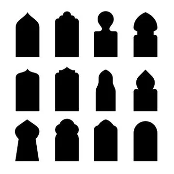 Arab arch door shape set. Islam window gate, arabesque arabian vector icon イラスト素材