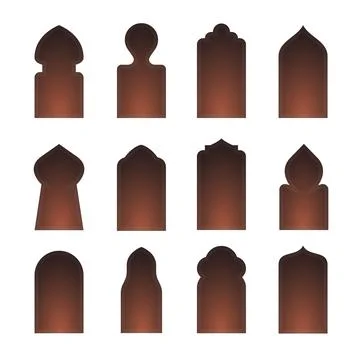 Arab arch door shape set. Islam window gate, arabesque arabian vector icon Stock Illustration