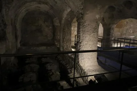 Arab baths located underground The Clarisas convent in Elche city Stock Photos