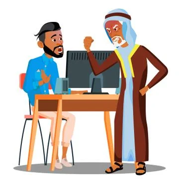 Arab Boss Screaming At Scared Empolyee Vector. Isolated Illustration Stock Illustration