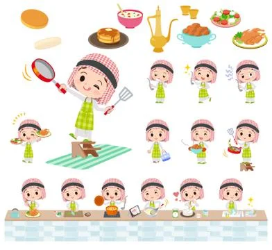 Arab boy cooking Stock Illustration