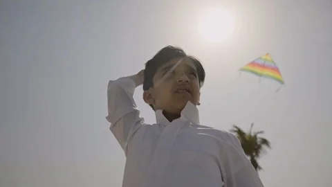 Arab boy flying kite. Stock Footage 108256822