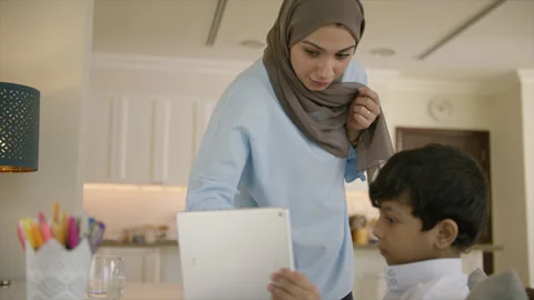 Arab boy working on a tablet. Stock Footage 135609398
