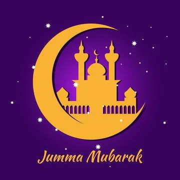 Arab building in a crescent moon against a sky with stars and the inscription Illustrazione stock