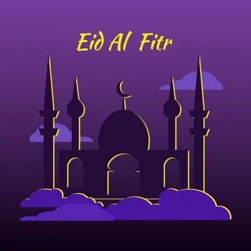 Arab building on a purple background in the clouds with yellow highlights and Illustrazione stock
