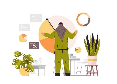 Arab businessman analyzing statistics data on diagram business report Stock Illustration