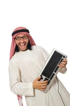 Arab businessman with computer on white 스톡 사진