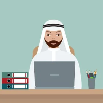 Arab businessman at his workplace. Stock Illustration