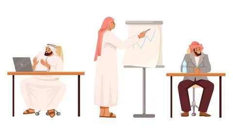 Arab Businessman in Office Working Engaged in Business Deal Vector Illustration Stock Illustration