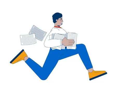Arab businessman running with papers stack in hand 2D cartoon character Stock Illustration